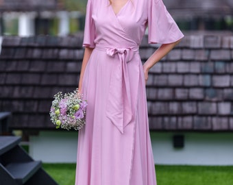 etsy wrap dress bridesmaid Blue Cotton Sleeveless Wrap Dress, Bridesmaid Dress, Romantic Dress,  Mid-calf Dress, Summer Dress, Asymmetrical Vacation Dress,holiday Dress