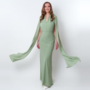 Sage green chiffon infinity bridesmaid dress, wedding guest dress, bridesmaids dress, chiffon long dress, convertible dress, evening dress
