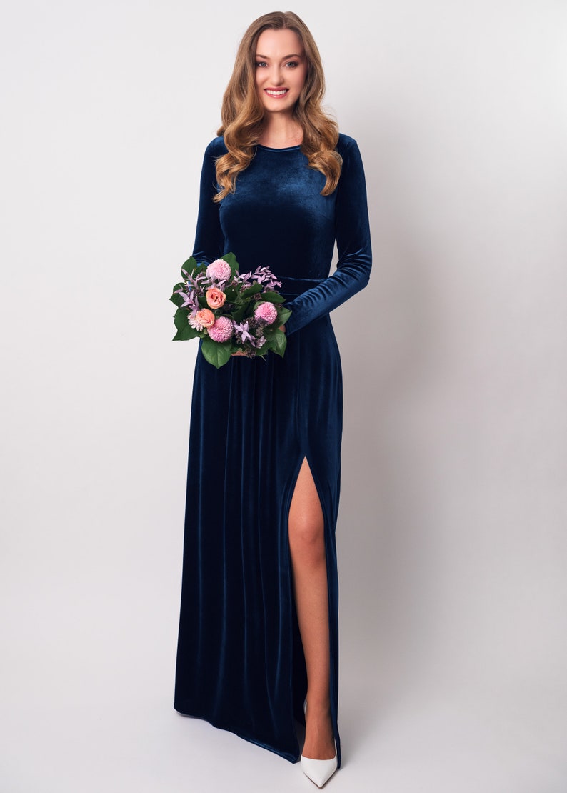 Navy Blue Velvet Long A-line Simple Style Bridesmaid Dresses, Elegant Party Dress Prom Dress