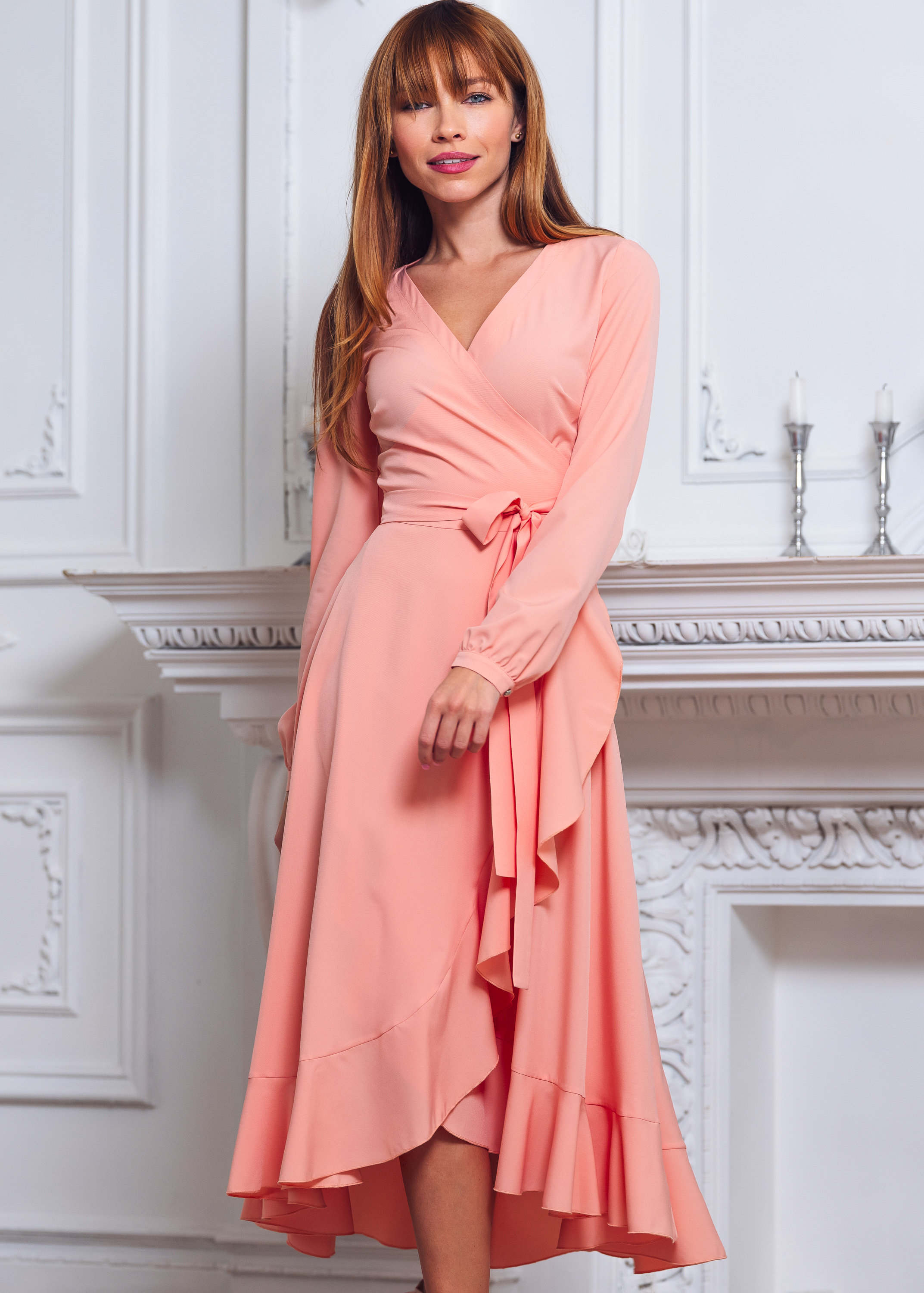 Blush pink long wrap dress, bridesmaid dress, cocktail dress, wedding guest dress, party dress, formal dress, prom dress, evening dress Blush pink long wrap dress, bridesmaid dress, cocktail dress, wedding guest dress, party dress, formal dress, prom dress, evening dress