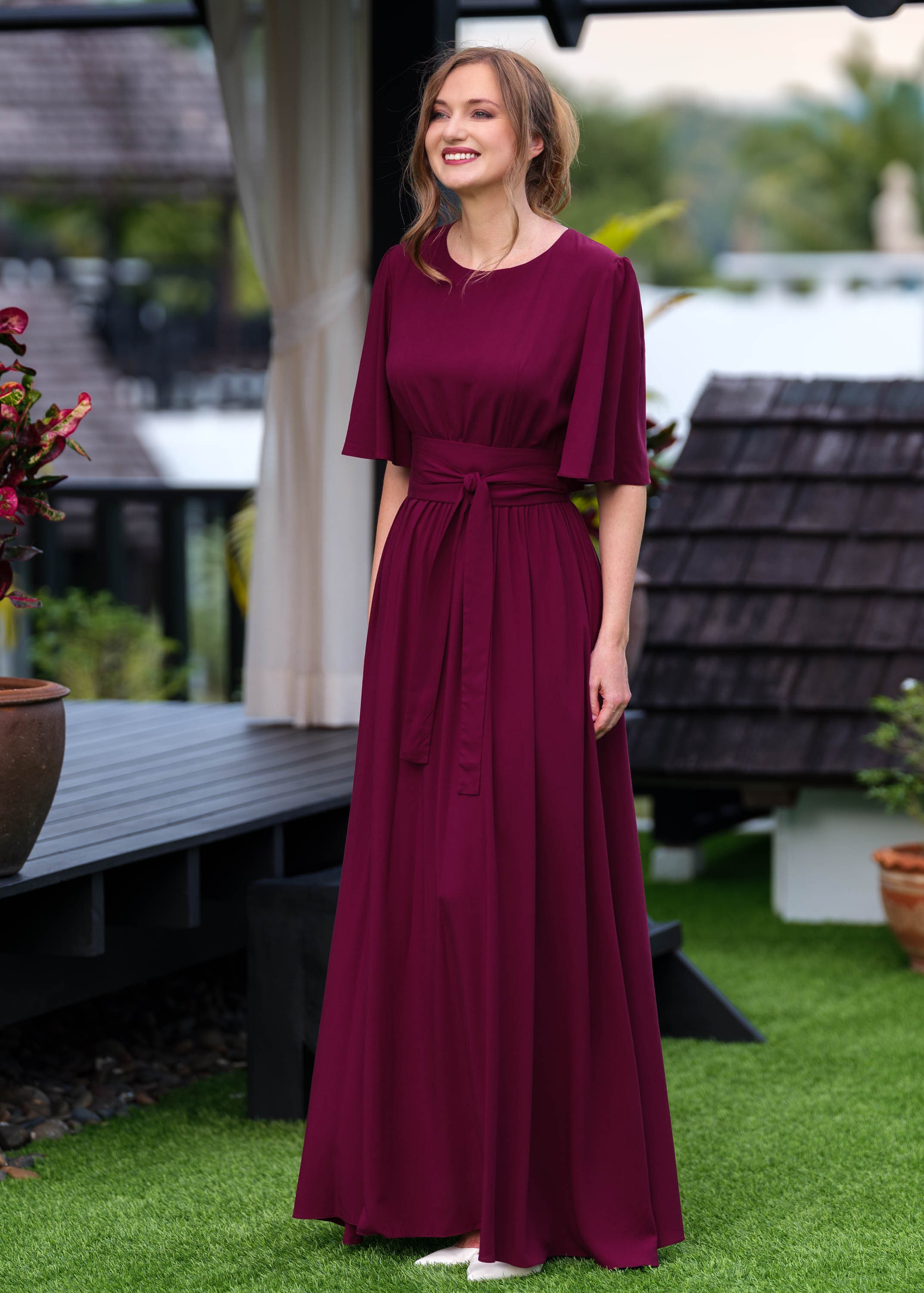 evening dresses with cap sleeves Peplum Gown with Cap Sleeve – Bella Rose