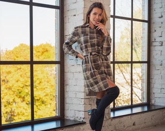 button down flannel dress