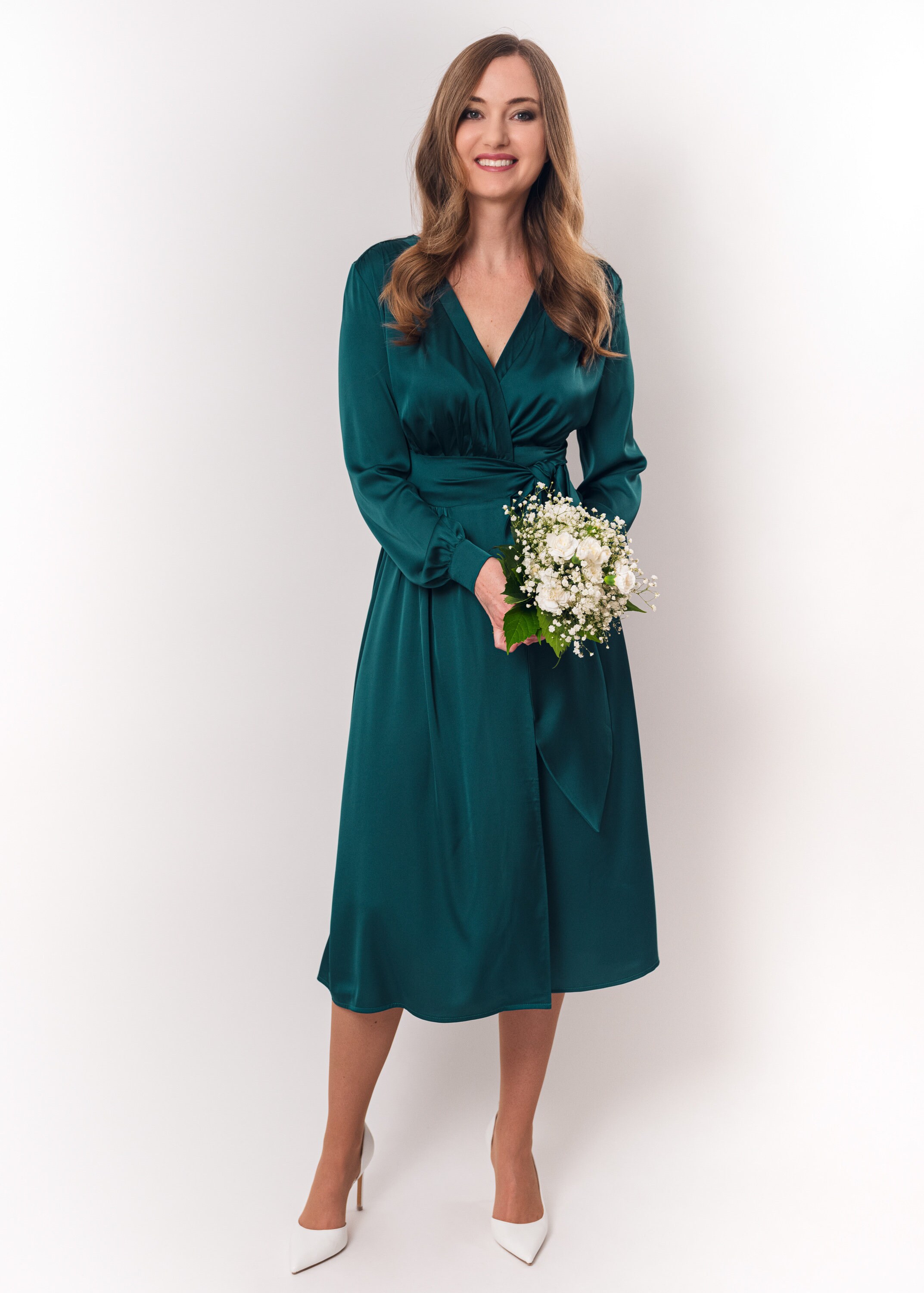 Dark Green Silk Dress Silk Dress Wrap Dress Bridesmaid Etsy — free download
