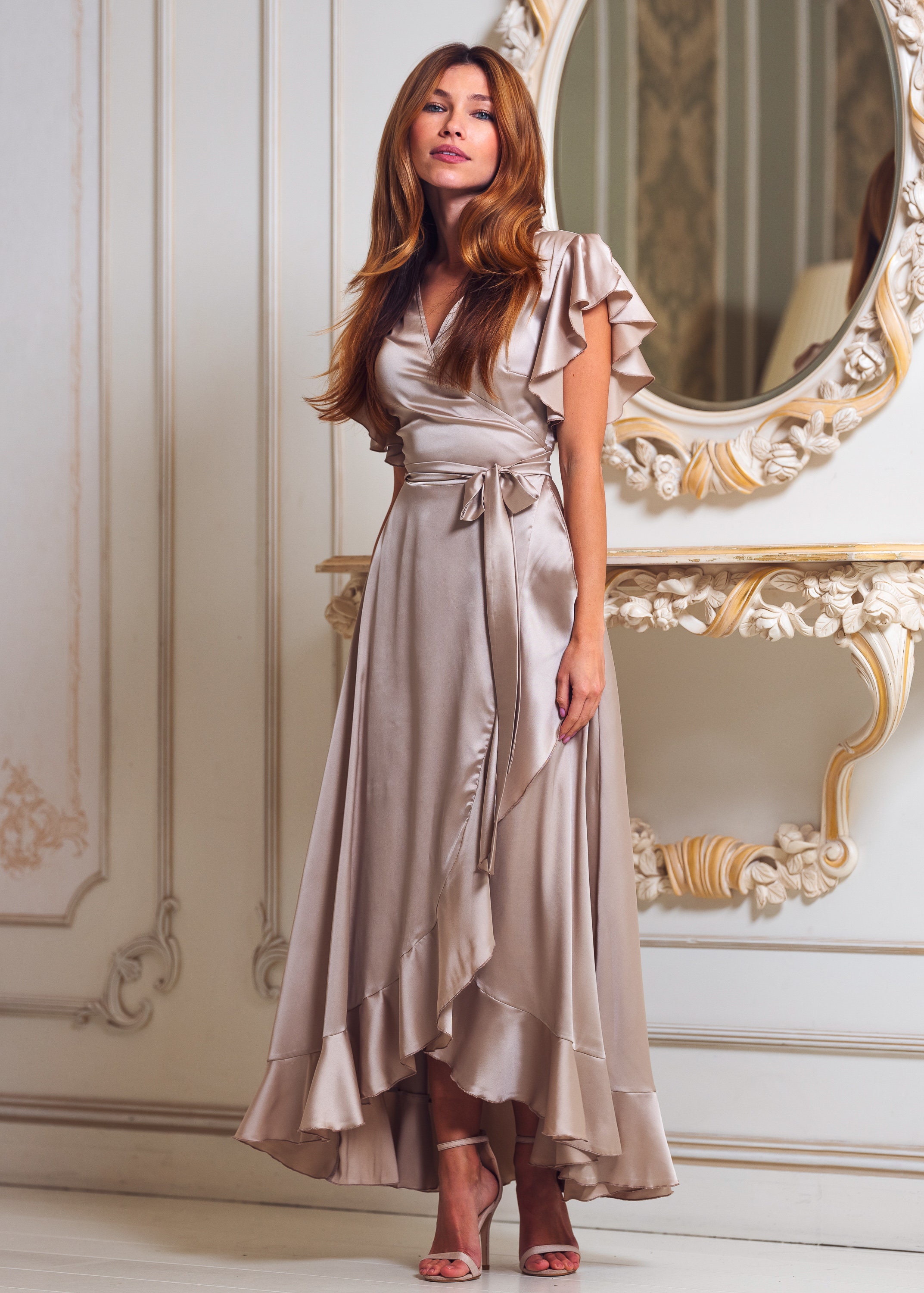 champagne beige color dress Azazie Charlize