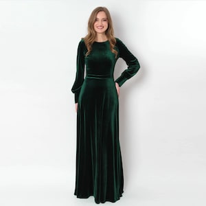 Emerald green velvet long dress, bridesmaid velvet dress, wedding guest dress, velvet gown, velvet slit dress, maxi dress, evening dress