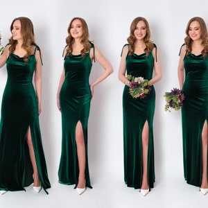 Emerald green slip slit velvet bodycon dress, bridesmaid long velvet dress, wedding guest dress, velvet pencil dress, cocktails long dress