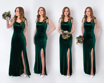 Emerald green slip slit velvet bodycon dress, bridesmaid long velvet dress, wedding guest dress, velvet pencil dress, cocktails long dress