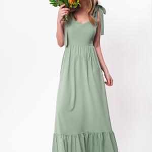 Sage Green Long Dress, Bridesmaid Dress, Wedding Guest Dress, Vintage