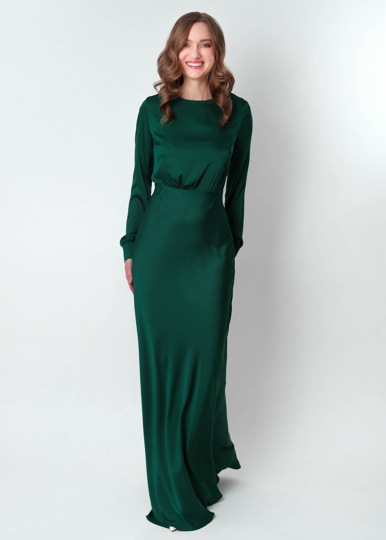 Dark Green Silk Long Dress, Bridesmaid Dress, Wedding Guest Dress — free download