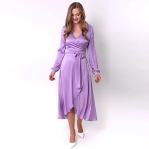 Lilac silk dress, silk dress, wrap dress, bridesmaid dress, wedding guest dress, women dress, maxi dress, evening dress, long dress