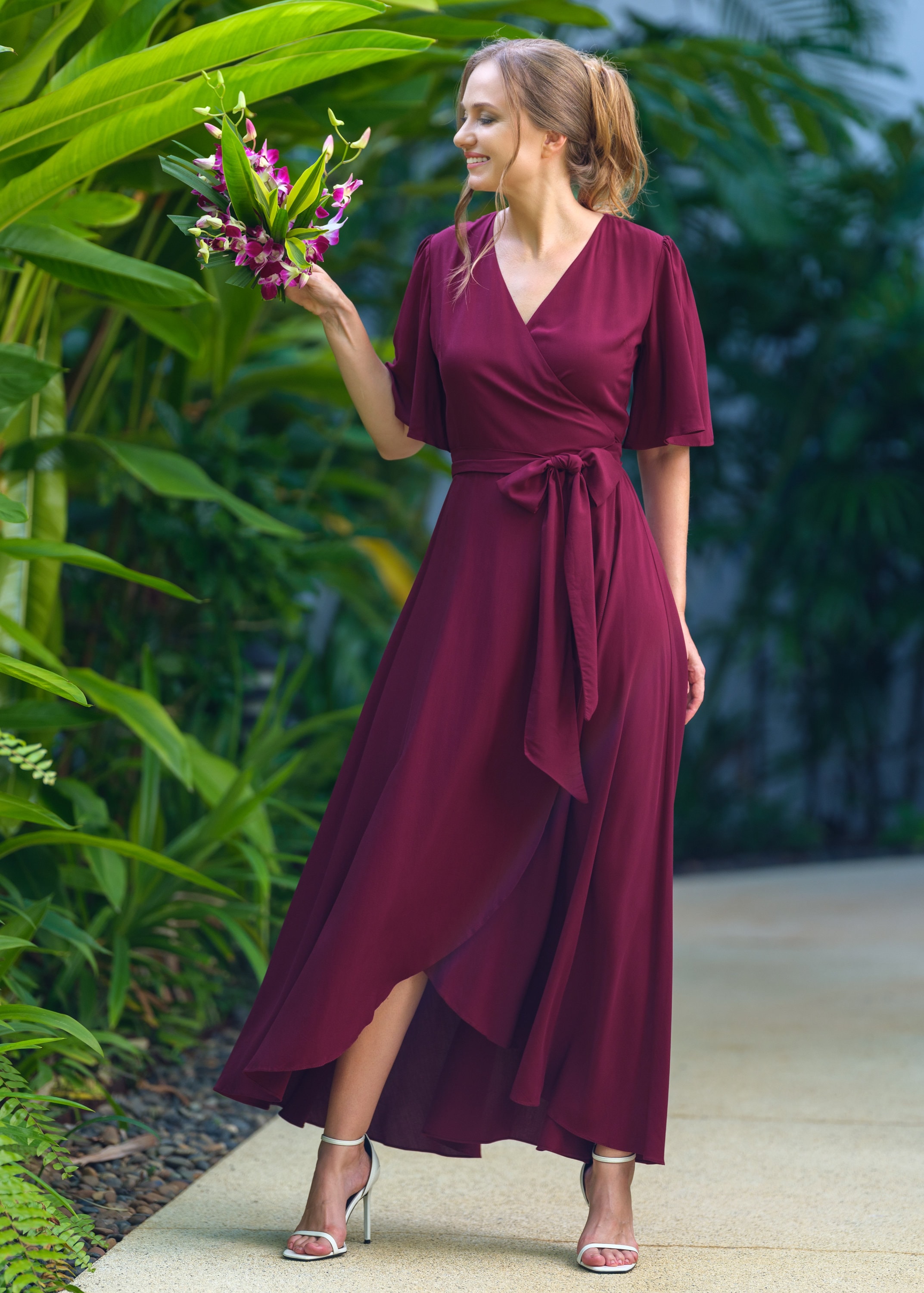 burgundy bridesmaids dresses Cold Shoulder Chiffon Slit Floor Length Bridesmaid Gown Please left message what color you need when you Check it out 31 Best Burgundy Bridesmaid Dresses