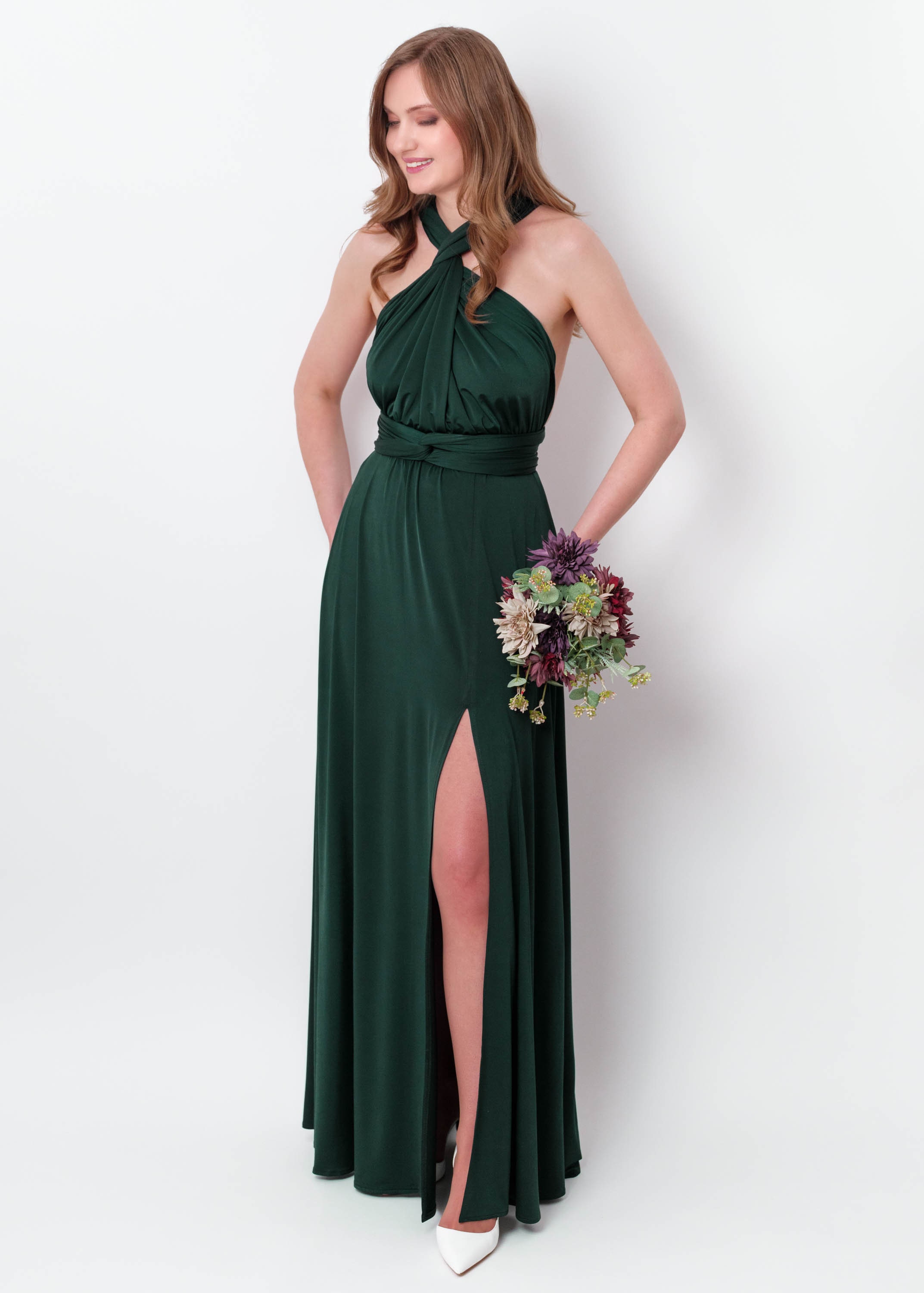 Dark green infinity slit dress, bridesmaid dresses, wedding guest dress, multi wrap dress, Convertible dress, multiway dress