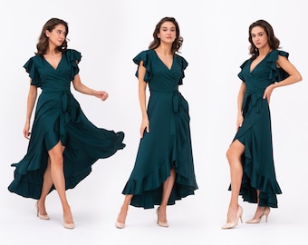 francesca's green wrap dress Francesca Full Sleeve Dress- Sale Green Stardust / L