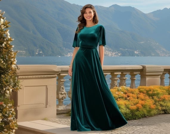Teal Green Velvet Dress: 4 Styles - Long, Slit, Wrap & Wrap Slit, Bridesmaid Dress, Christmas, Fall or Winter Formal Gown