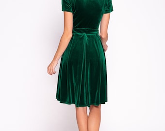 emerald green alexander wang fit and flare velvet mini dress Short in Green: With Short Sleeves Bow Belt, for Holiday Parties, Fall and Winter, Christmas ONE SIMPLE RULE Color:Navy Saddle Spring Dressy Charactopia07 adidas Cut Out Back
