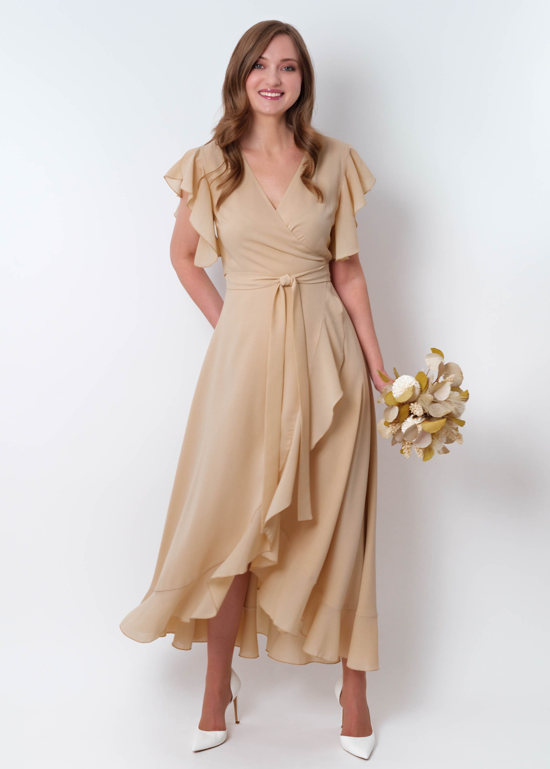 Champagne Beige Chiffon Bridesmaid Dress, Wedding Guest Dress, Bridesmaids  Dress, Chiffon Wrap Dress, Evening Dress, Formal Chiffon Dress - Etsy