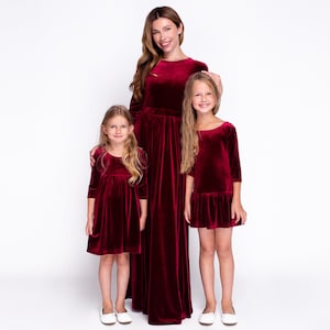 Mommy and me burgundy velvet dresses, Mother and Daughter dresses, photoshoot dress for mother and daughter, dresses for girls