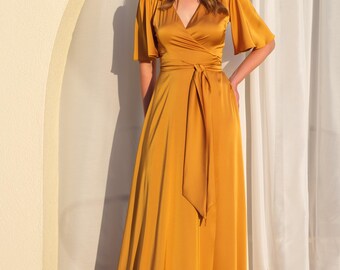 green emerald velvet dress Mari Reversible Wrap Dress in Lychee Silk Twill, Lychee / Medium