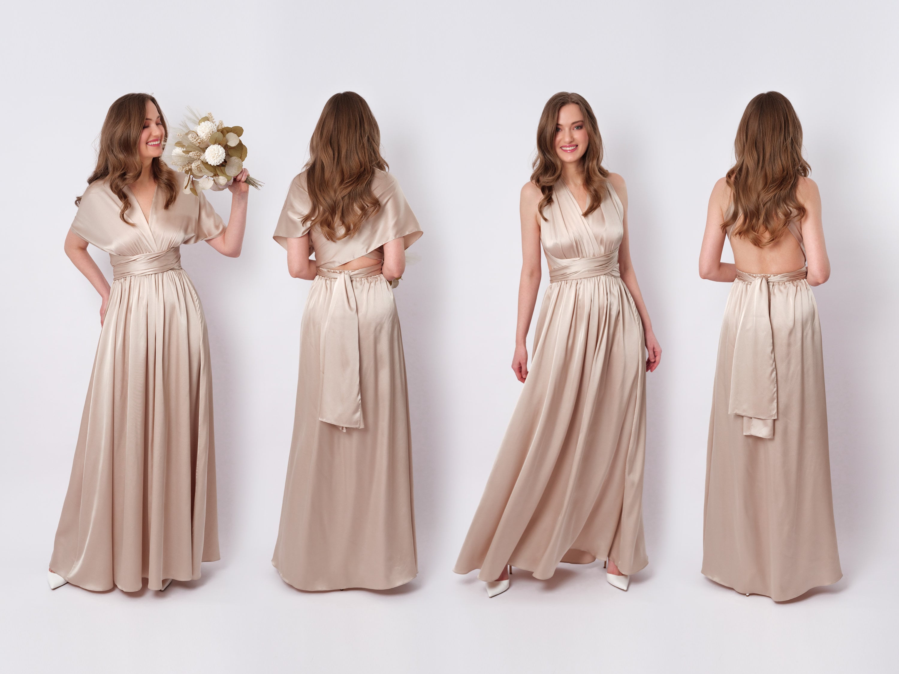 Infinity dress or jumpsuit, champagne beige silk dress, bridesmaid dress, silk dress, wrap dress, Convertible dress,multiway dress,plus size