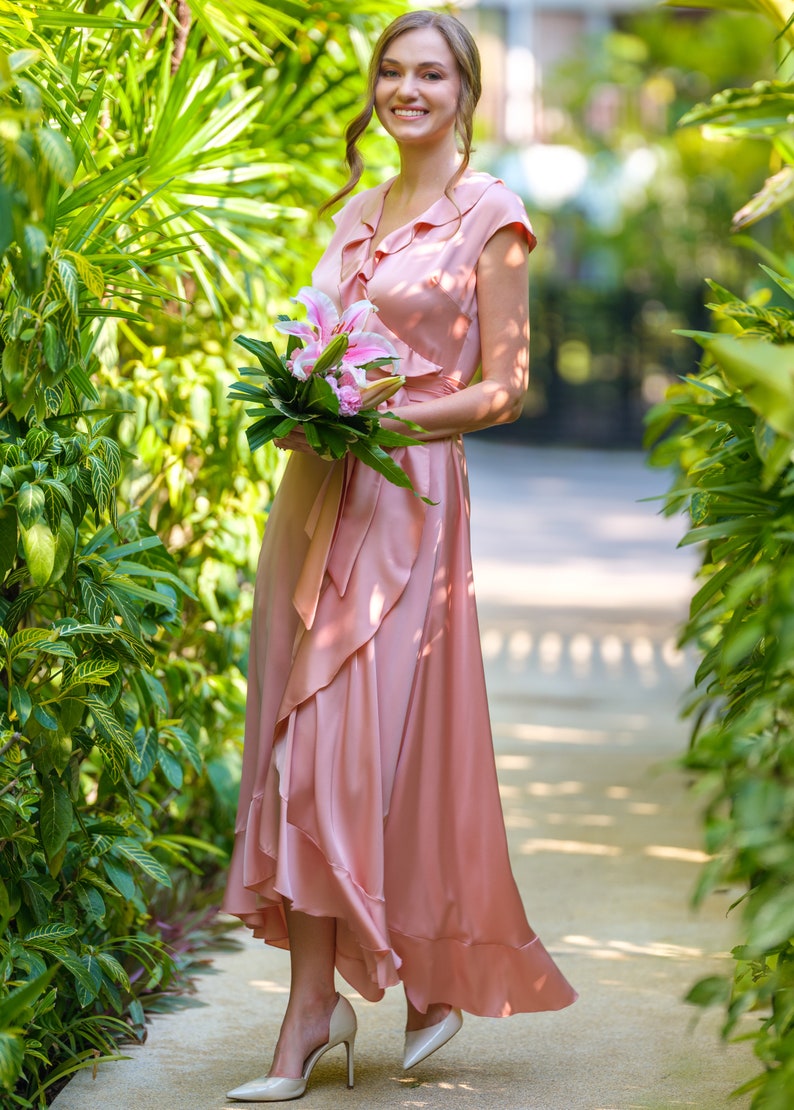 Blush Pink Silk Dress, Silk Dress, Wrap Dress, Bridesmaid Dress ...