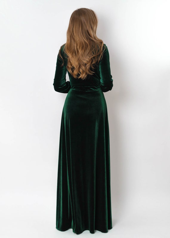Vintage Green Velvet Maxi Dress Vince Camuto Burgundy Velvet Dress Emerald Green  Velvet Dress Women Long