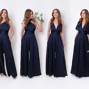 Navy blue infinity jumpsuit, silk jumpsuit, bridesmaid jumpsuit, multi wrap multiway convertible jumpsuit, bridesmaid dress