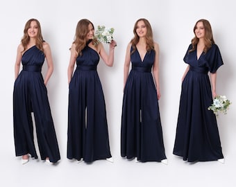 Navy blue infinity jumpsuit, silk jumpsuit, bridesmaid jumpsuit, multi wrap multiway convertible jumpsuit, bridesmaid dress