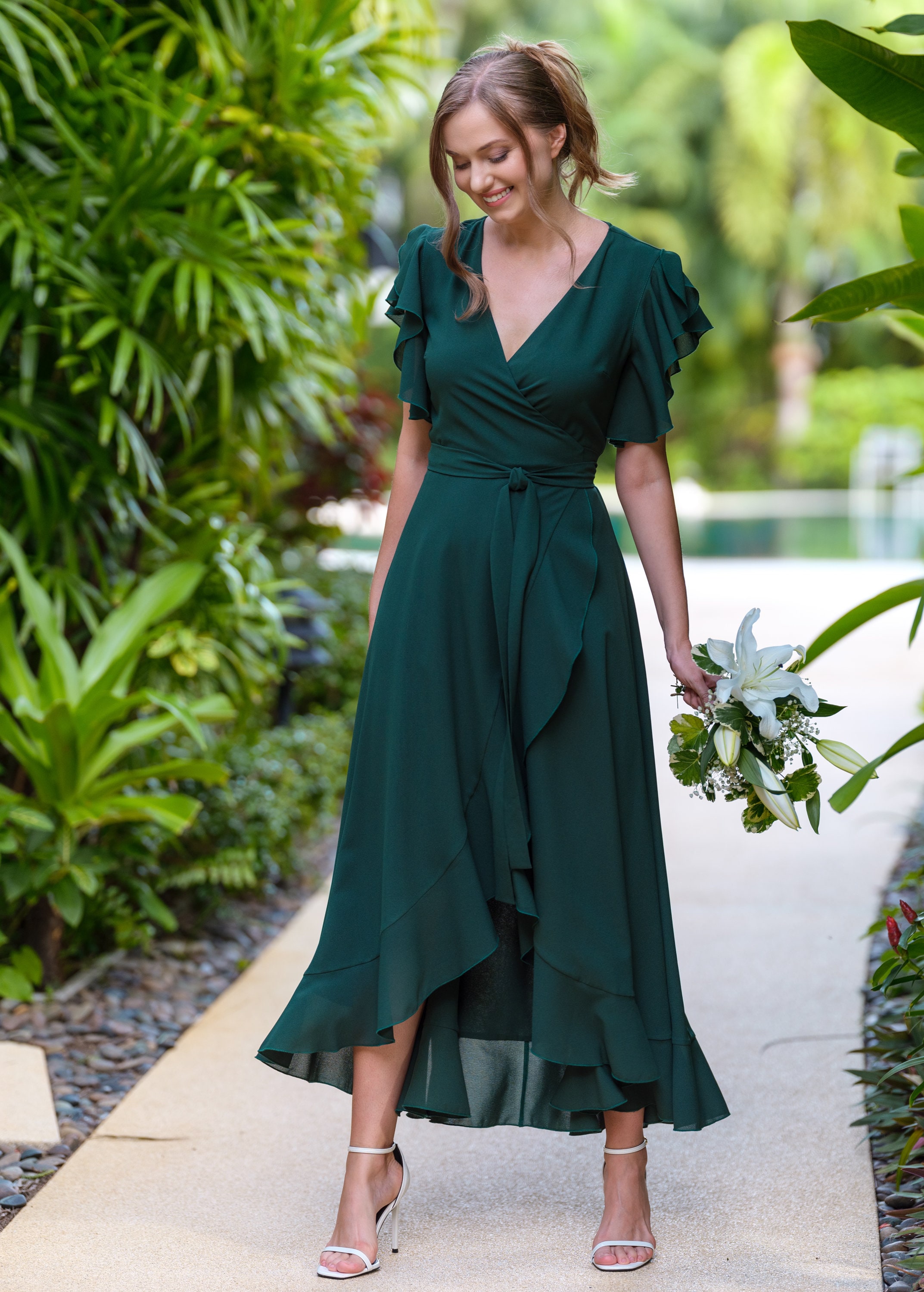 Dark Green Chiffon Bridesmaid Dress, Wedding Guest Dress, Bridesmaids Dress,  Chiffon Long Wrap Dress, Evening Dress, Formal Chiffon Dress - Etsy