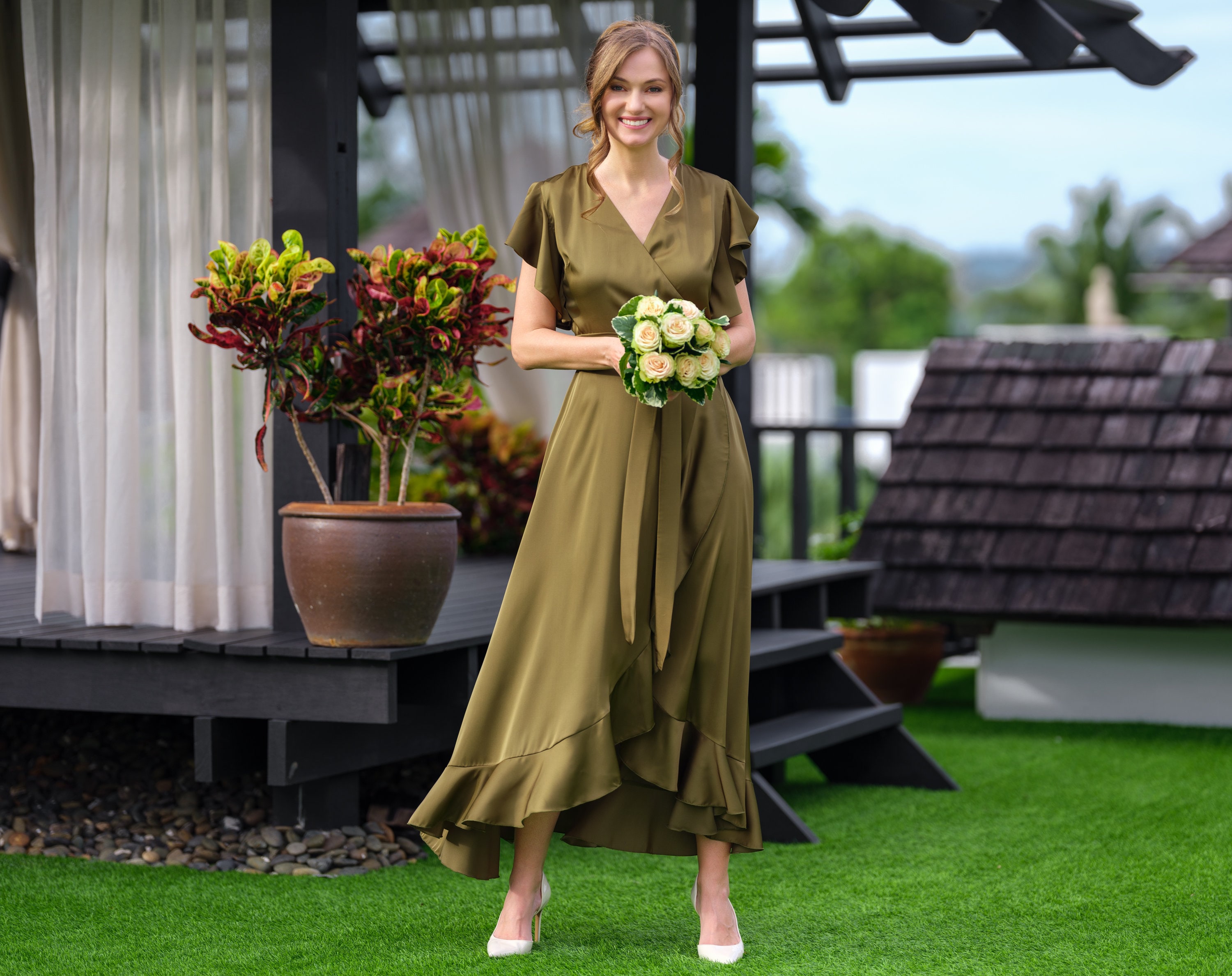 olive cocktail dress Vacation Dress in Olive Green