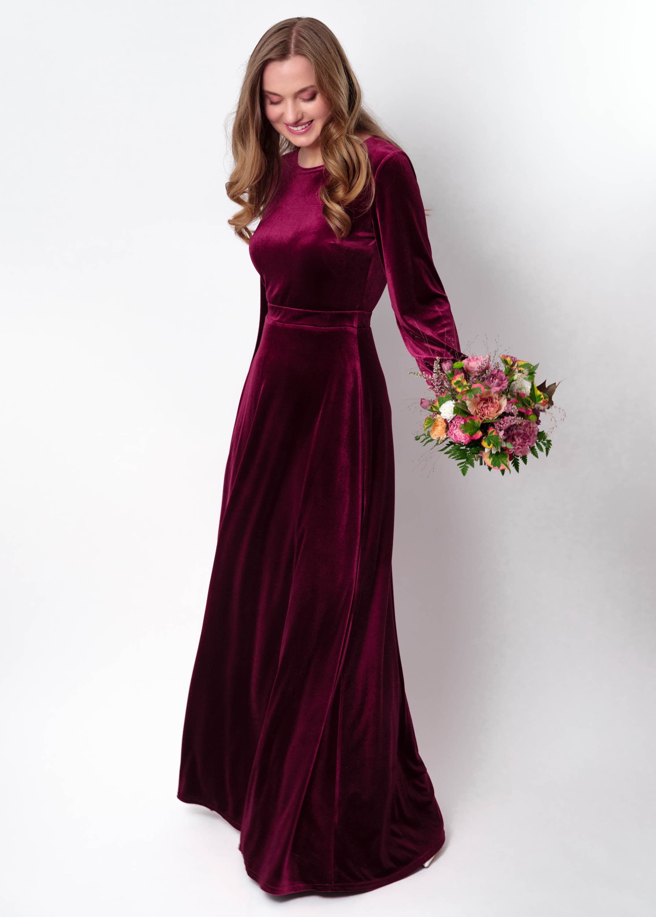 Plum Burgundy Velvet Maxi Dress: Elegant Long Sleeve Gown, Fall Wedding  Guest, Modest Bridesmaid - Etsy