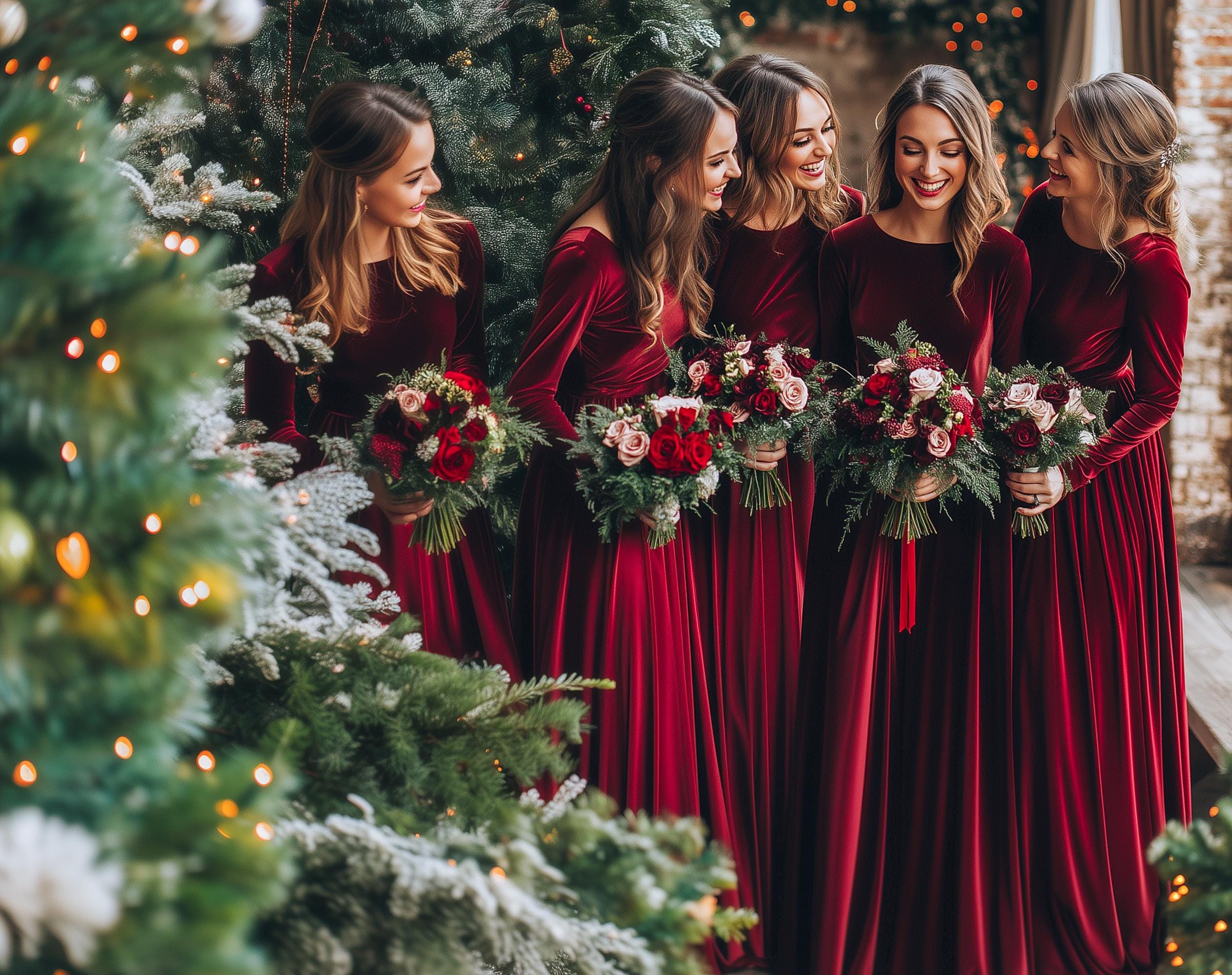 Burgundy velvet dress with long sleeves: Christmas gown, winter outfit, plus size, bridesmaids, special occasion Burgundy velvet dress with long sleeves: Christmas gown, winter outfit, plus size, bridesmaids, special occasion