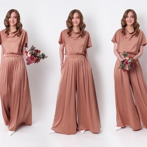 Rose gold silk jumpsuit, silk jumpsuit, bridesmaid jumpsuit, wedding guest jumpsuit, evening jumpsuit, bridesmaid dress, cocktail dress