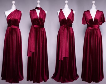 Burgundy infinity dress, bridesmaid dresses, velvet dress, multi wrap dress, convertible dress,multiway dress, Maid of Honor dress