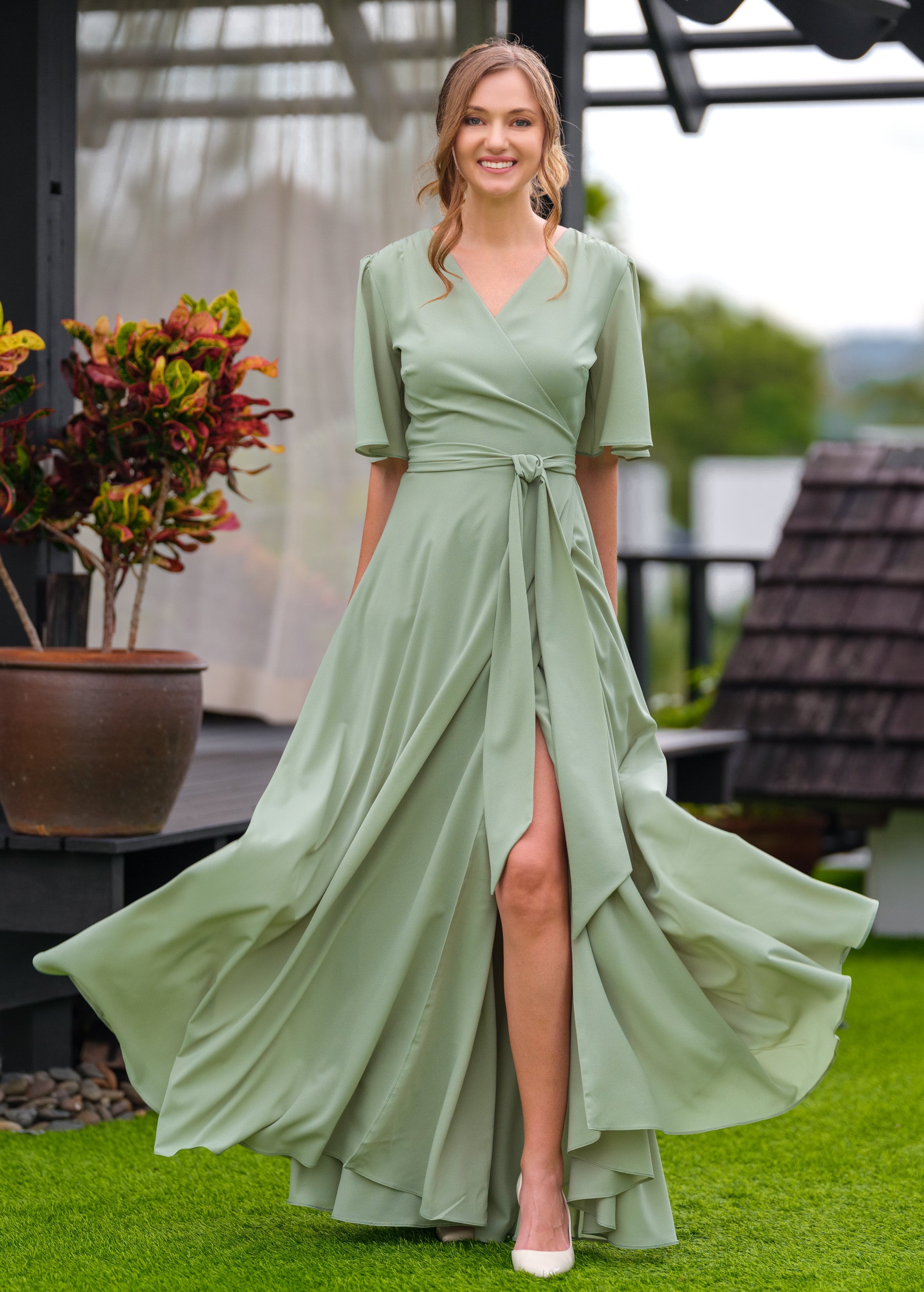 sachin and babi light blue dress One Shoulder Lace & Chiffon Mauve Bridesmaid Gown