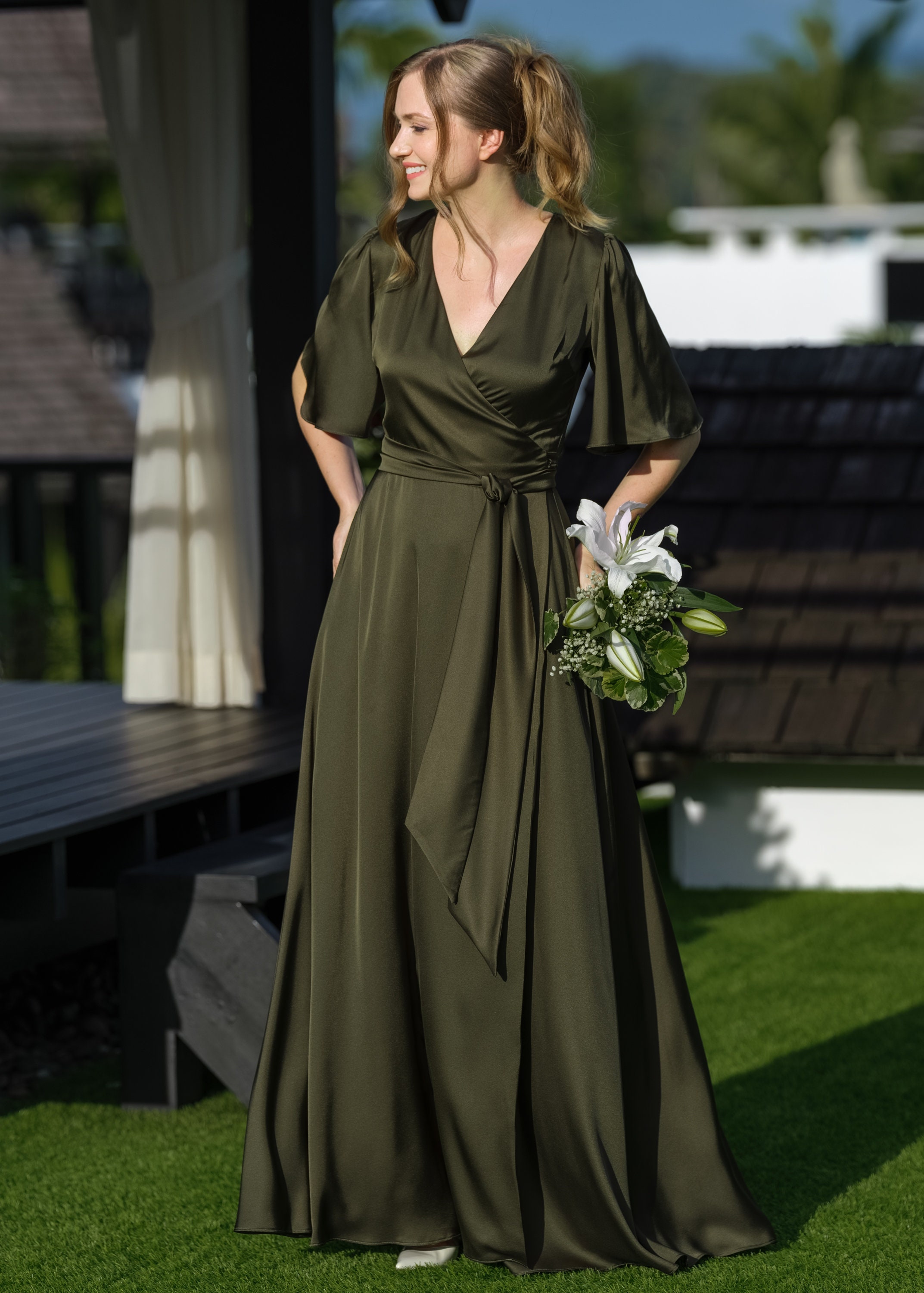 Wedding Guest Dress Semi Formal Formal Green Dresses Bridesmaid Dark Olive Silk Wrap Dress, Wedding Guest Dress, Silk Satin Dress, Maxi Dress, Evening Dress, Long Dress, Formal Dress Wedding Guest Dress Semi Formal Formal Green Dresses Bridesmaid Dark Olive Silk Wrap Dress, Wedding Guest Dress, Silk Satin Dress, Maxi Dress, Evening Dress, Long Dress, Formal Dress