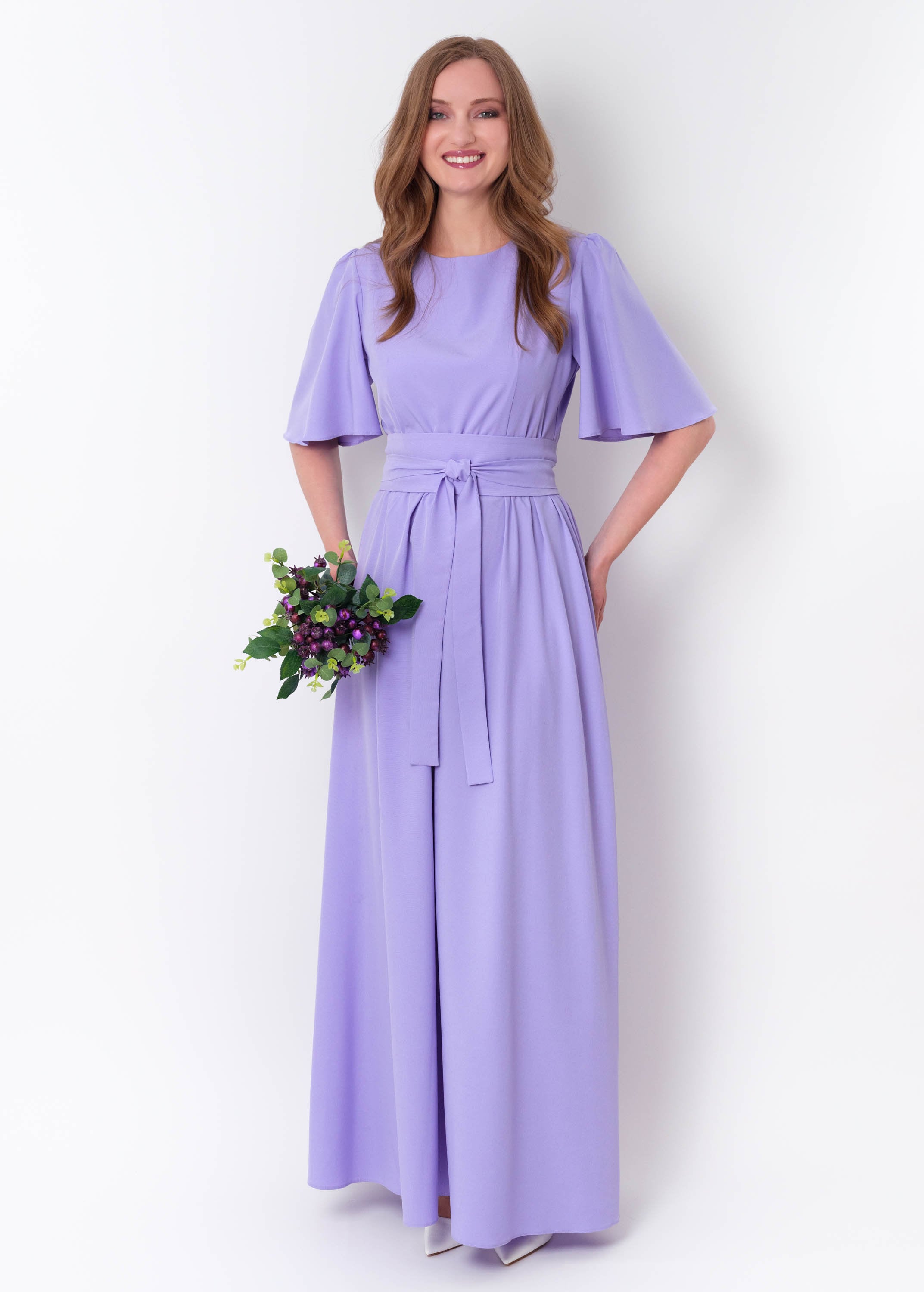 Light Purple Long Slit Dress with Belt, Bridesmaid Dress, Cocktail Dress, Wedding Guest Dress, Maxi Party Dress, Formal Dress, Prom Dress