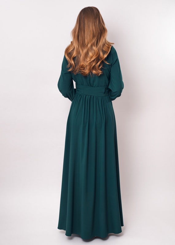 emerald green cocktail dress with wide belt Luxury fashion & independent designers