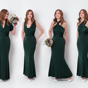 Dark green infinity dress, bridesmaid dresses, wedding guest dress, velvet dress, multi wrap dress, convertible dress, multiway dress