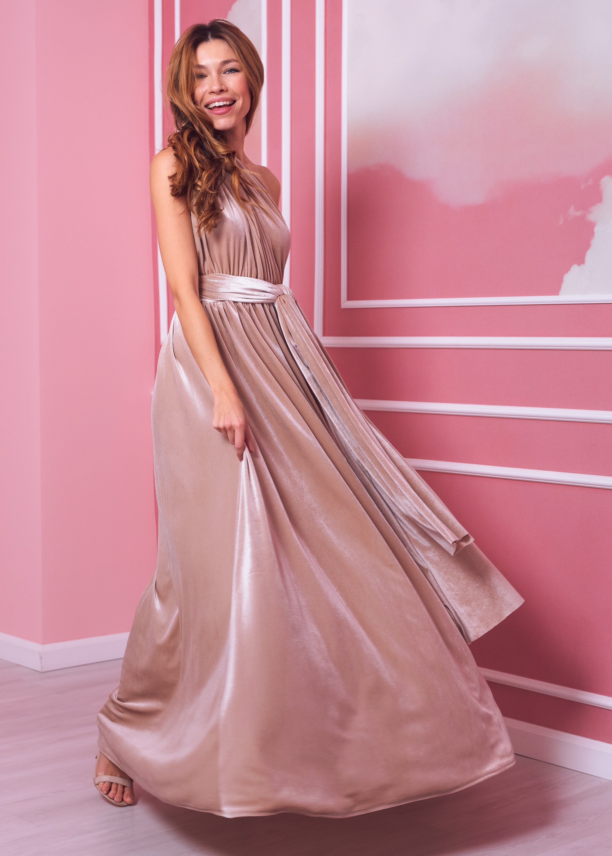 Metallic rose gold bridesmaid dresses cheap