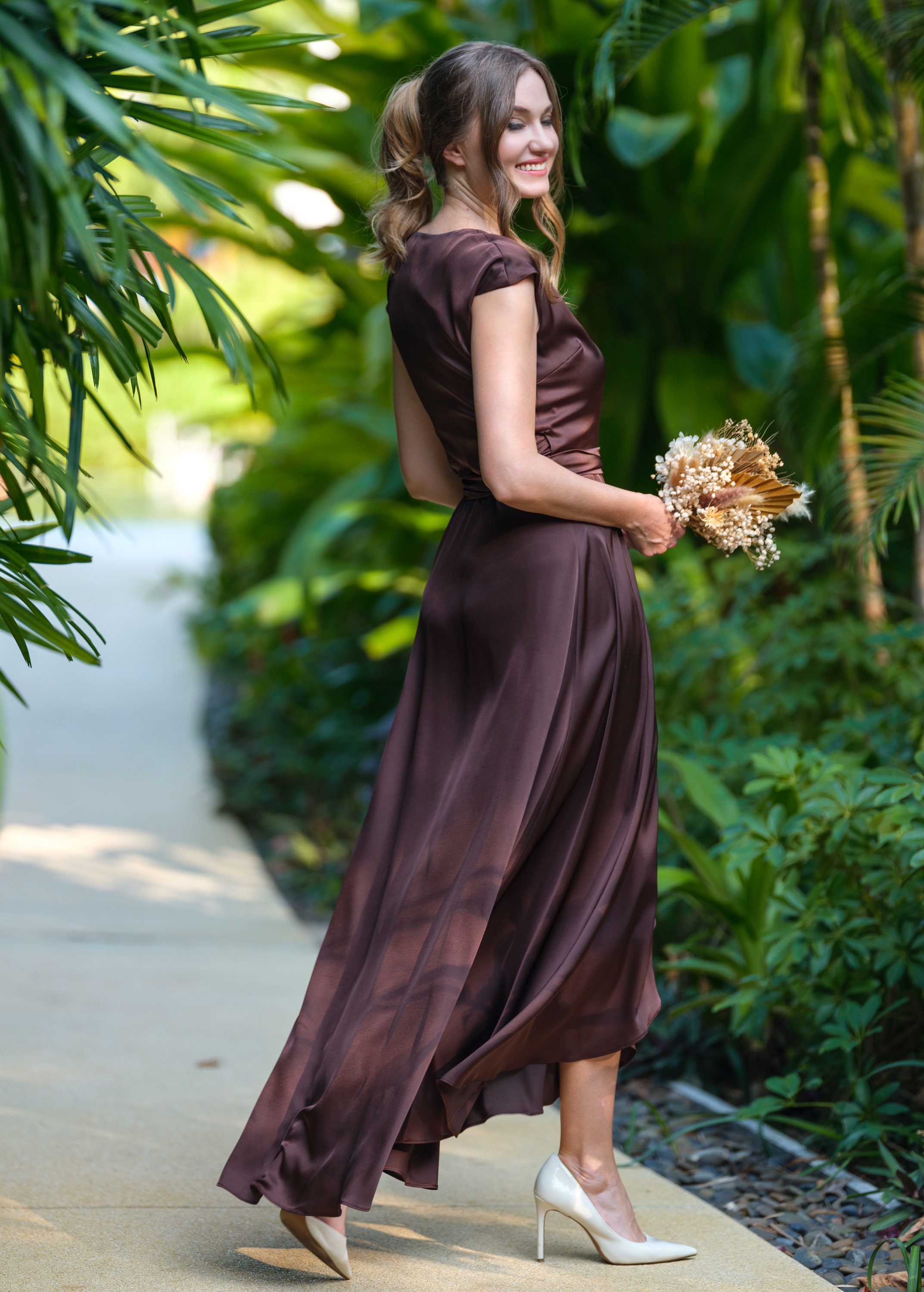 Silk dress in chocolate brown, wrap dress, bridesmaid dress, wedding guest dress, women dress, evening dress, long dress, bridesmaid gift Silk dress in chocolate brown, wrap dress, bridesmaid dress, wedding guest dress, women dress, evening dress, long dress, bridesmaid gift