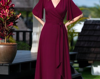 gold and brown wedding dresses Burgundy Floral Maxi Dress Large
