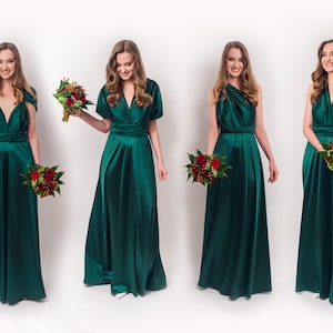 Emerald green luxury satin infinity dress, bridesmaid dresses, bridesmaid infinity dress, silk dress, wrap dress, Maid of Honor dress