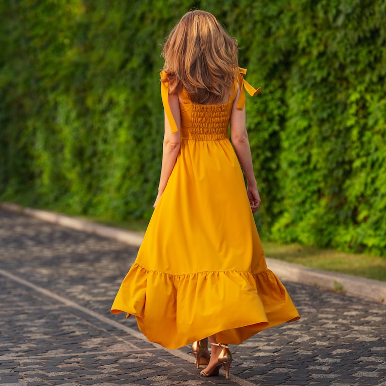 Robe d'été longue bohème jaune miel, maxi robe faite main, tissu de robe vintage, robe d'invité de mariage d'été, robe de demoiselle d'honneur, robe de cocktail image 10