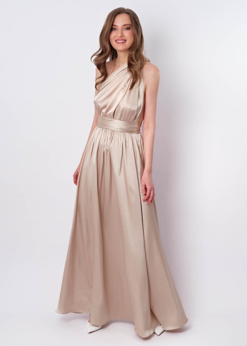 Infinity Kleid oder Overall,Champagnerbeige Seidenkleid,Brautjungfer Kleid,Seidenkleid,Wickelkleid,Cabrio Kleid,Multiway Kleid,plus Größe Bild 8