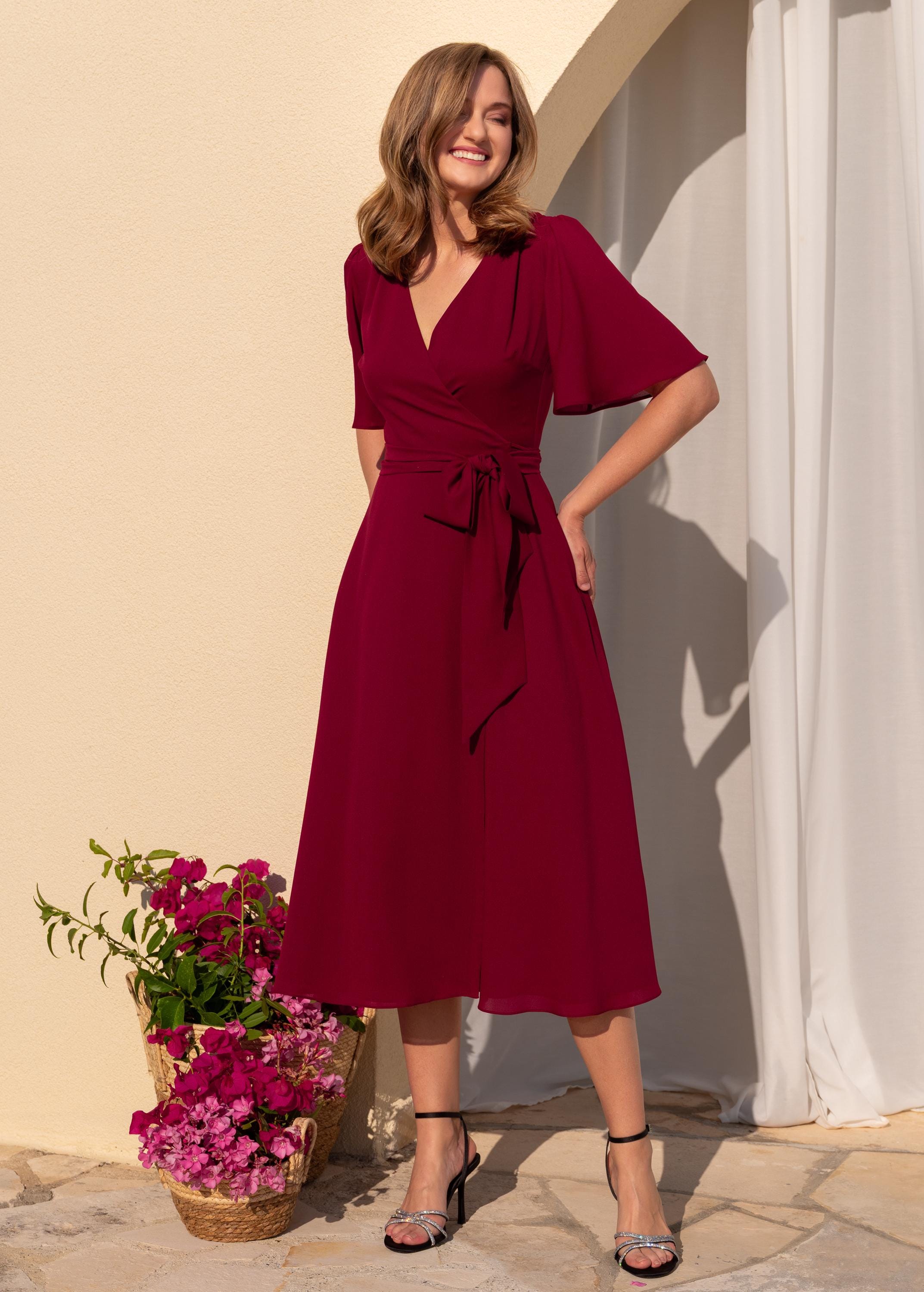burgundy midi bridesmaid dress Lace & Beads Bridesmaid Madison v neck tulle midi dress in burgundy