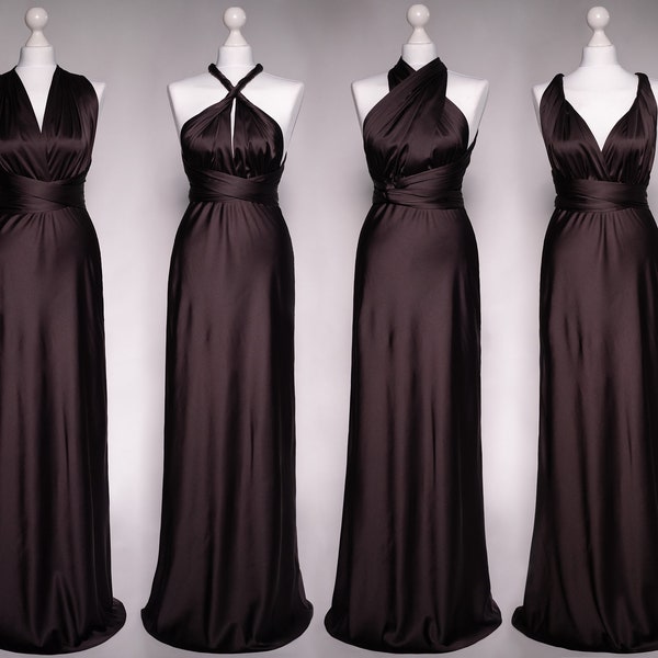 Infinity Kleid, schwarzes Seidenkleid, Brautjungfer Kleid, Seidenkleid, Mehrfachwickelkleid, Wandelbares Kleid, Multiwaykleid, langes Kleid