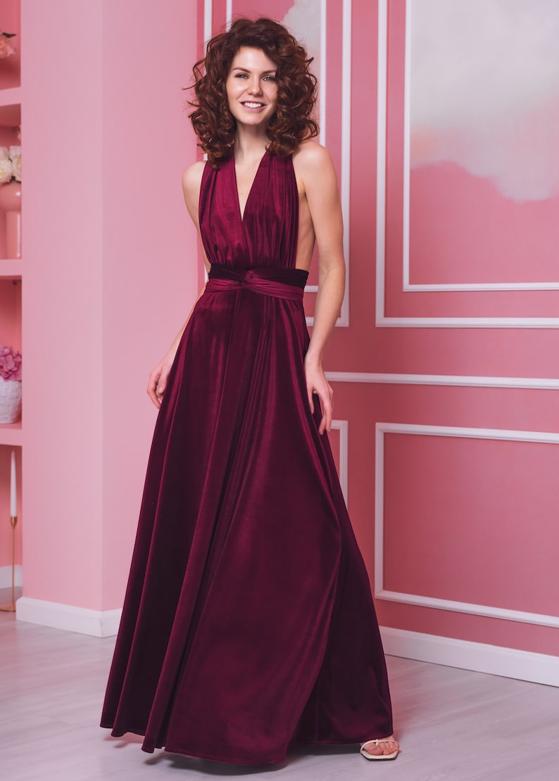 Burgundy infinity dress, bridesmaid dresses, velvet dress, multi wrap dress, convertible dress,multiway dress, Maid of Honor dress image 5