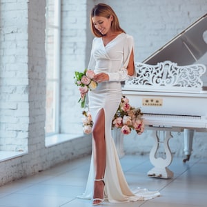 White Maxi Velvet Mermaid Long Train Dress Wedding Dress - Etsy