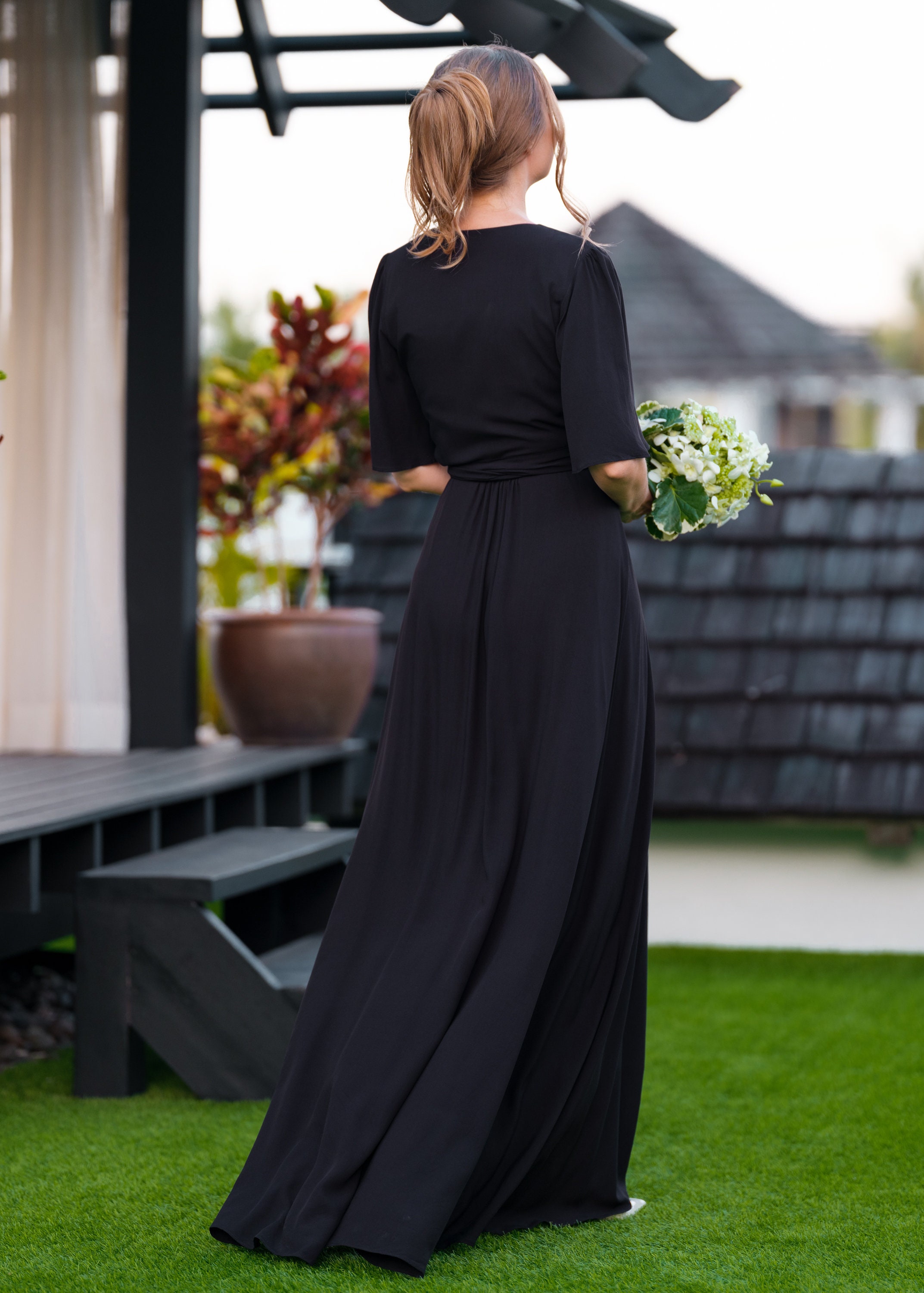 knee length dresses for ladies Iris Long Sleeve Satin Maxi Dress / Black | Meshki