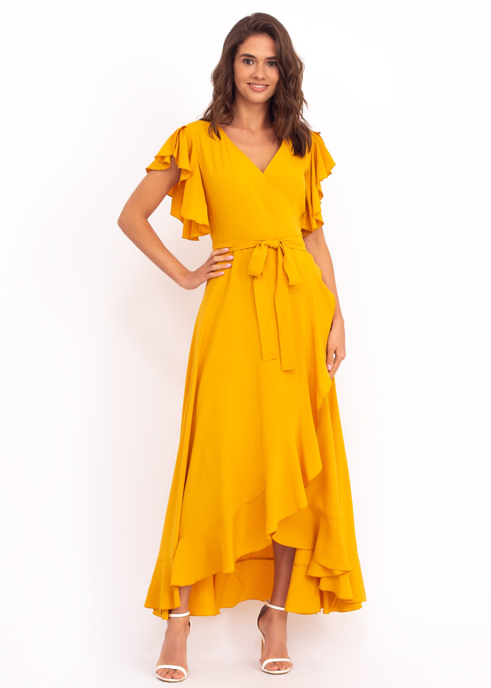 Long Romantic Honey Yellow Wrap Dress Bridesmaid Dress Etsy